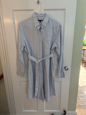 Brooks Brothers Light Blue and White Pinstripe Shirt Dress